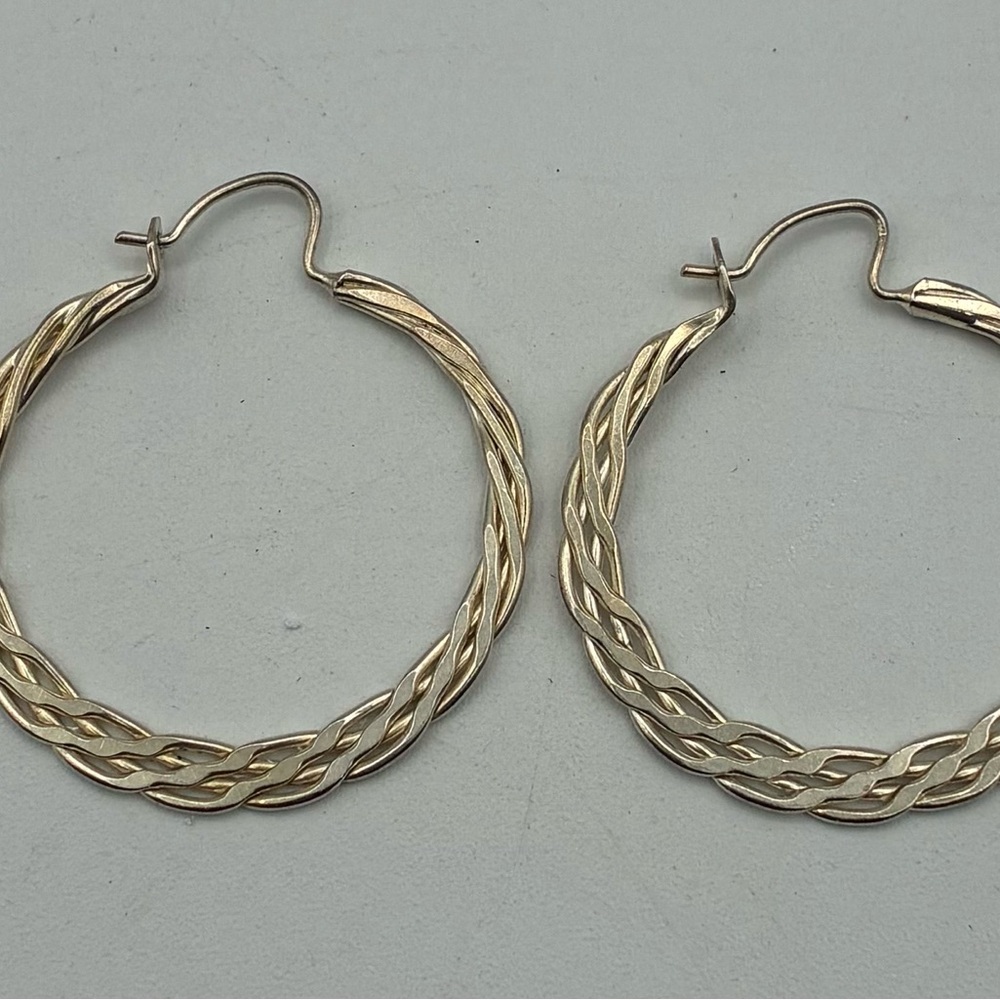 Sterling Silver Twisted Hoop Earrings 1”